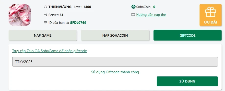 Chọn Server và Nhân vật
