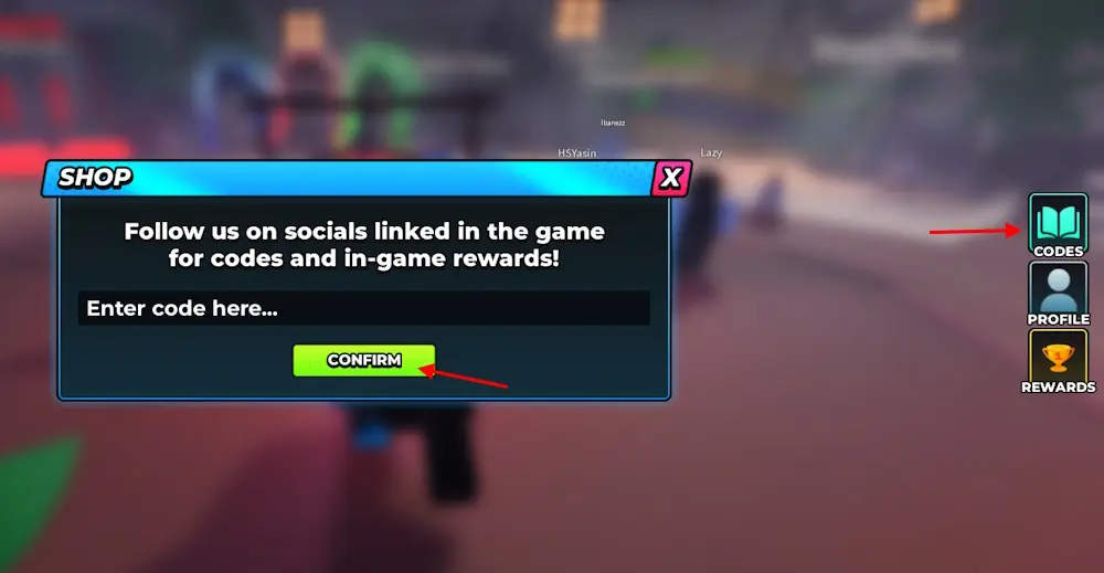 Chọn CODES, nhập mã code Hunty Zombie và nhấn CONFIRM