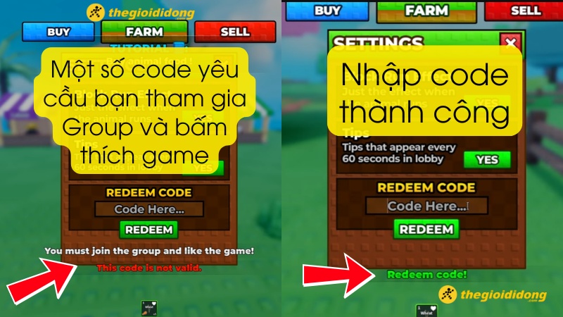Nhập mã code Raise Animals vào ô trống và nhấn nút Redeem