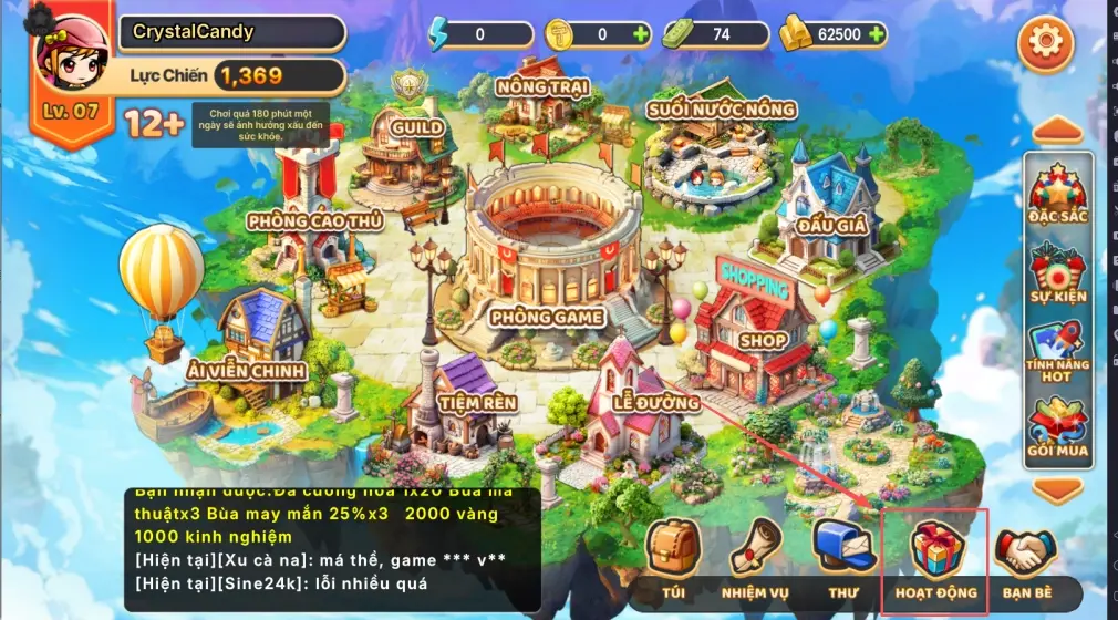 Nhấn vào mục Hoạt Động