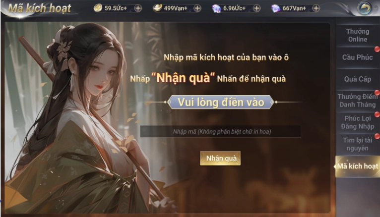 Nhập Code Thời Không Chi Mộng và chọn Nhận quà