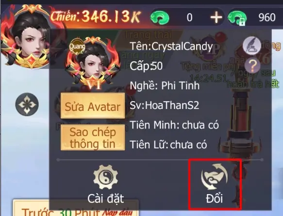 Hãy tìm và chọn vào mục Đổi
