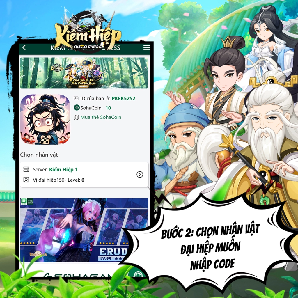 Chọn server (Máy chủ) và nhân vật