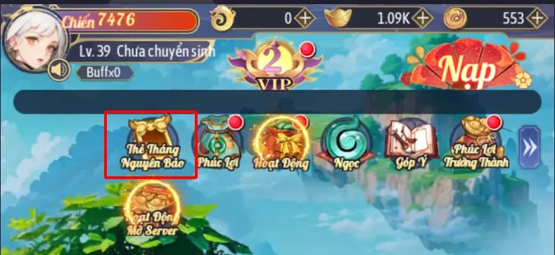 Chọn mục “Thẻ Tháng Nguyên Bảo”