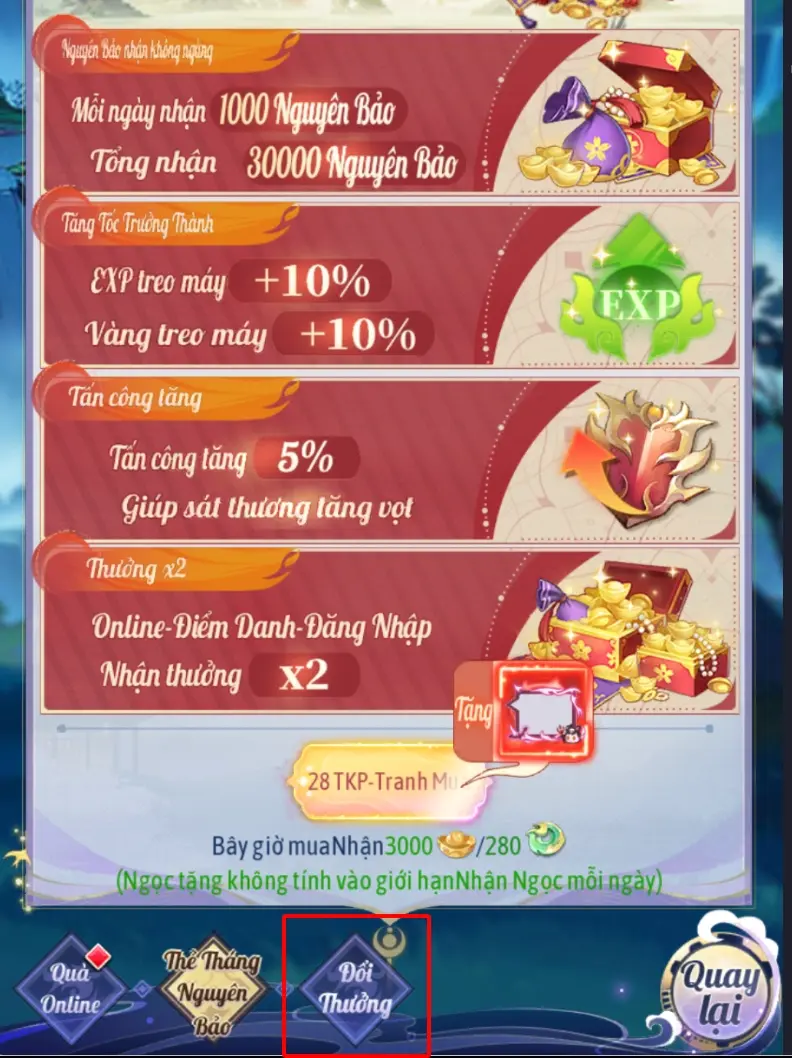 Chọn mục “Đổi thưởng”