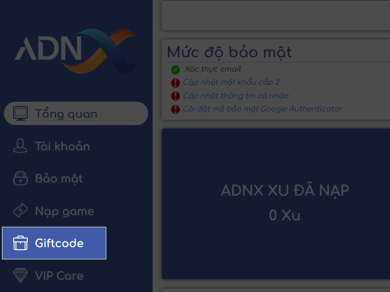 Chọn mục “Giftcode”
