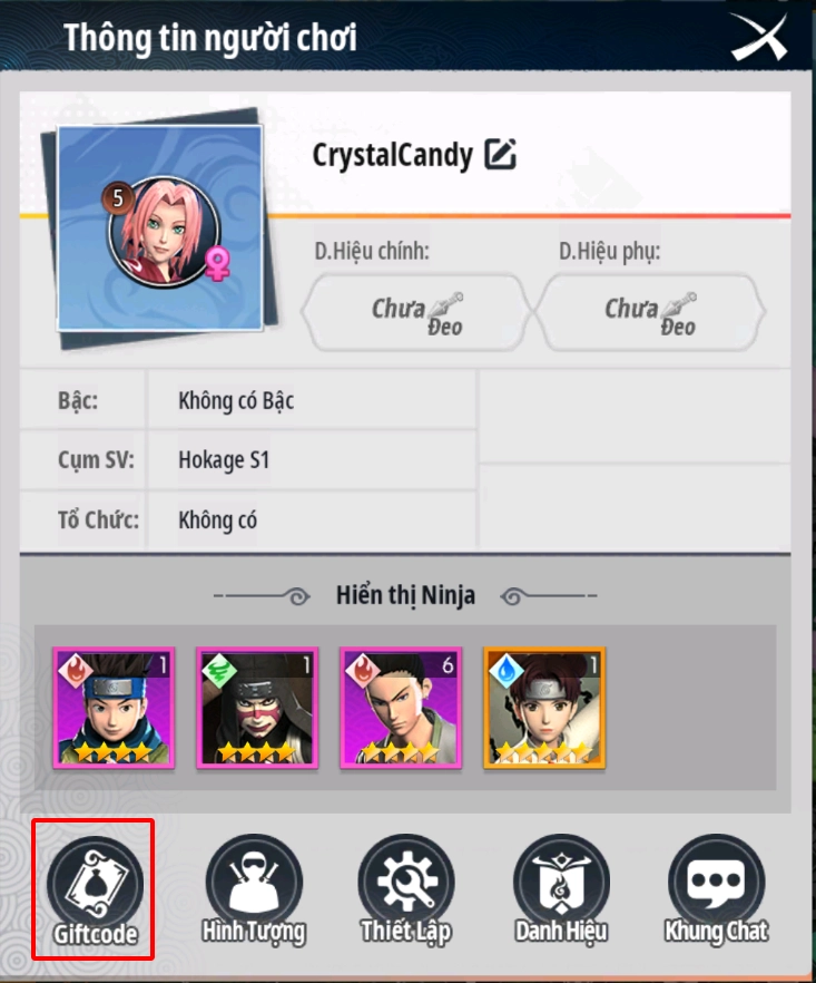 Nhấn vào mục “Giftcode”