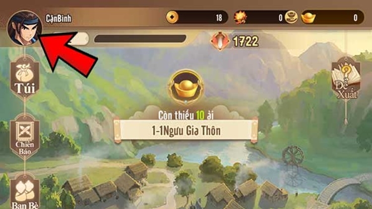 Chọn vào Avatar nhân vật