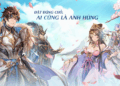 Poster game hiển thị nhân vật (nam mặc giáp, nữ mặc váy) với hoa anh đào