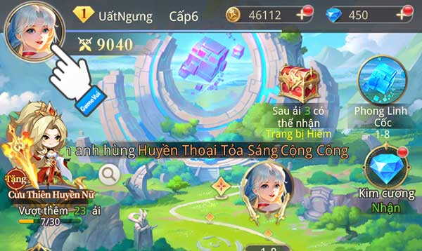 Bước 1: Nhấn vào biểu tượng Avatar trên màn hình chính của game để mở menu cá nhân