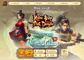 Banner game Kiếm Hiệp Tình Duyên Mobile với hai nhân vật trong game