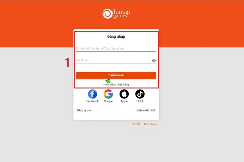 Bước 1: Truy cập vào trang web chính thức của Funtap và đăng nhập bằng tài khoản của bạn.