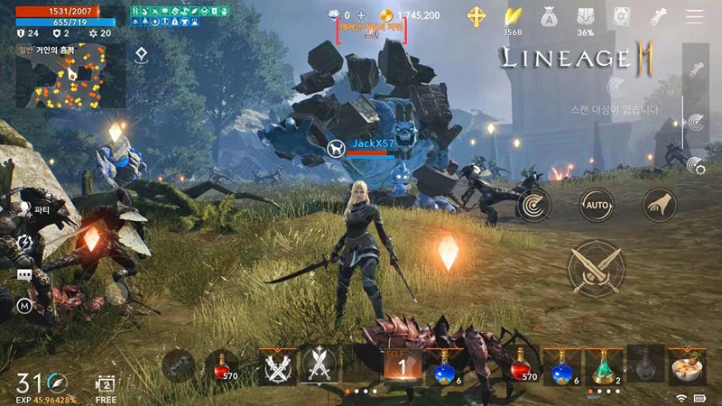 Khung cảnh nhân vật game đang đấu lại các quái vật trong Lingeage 2M