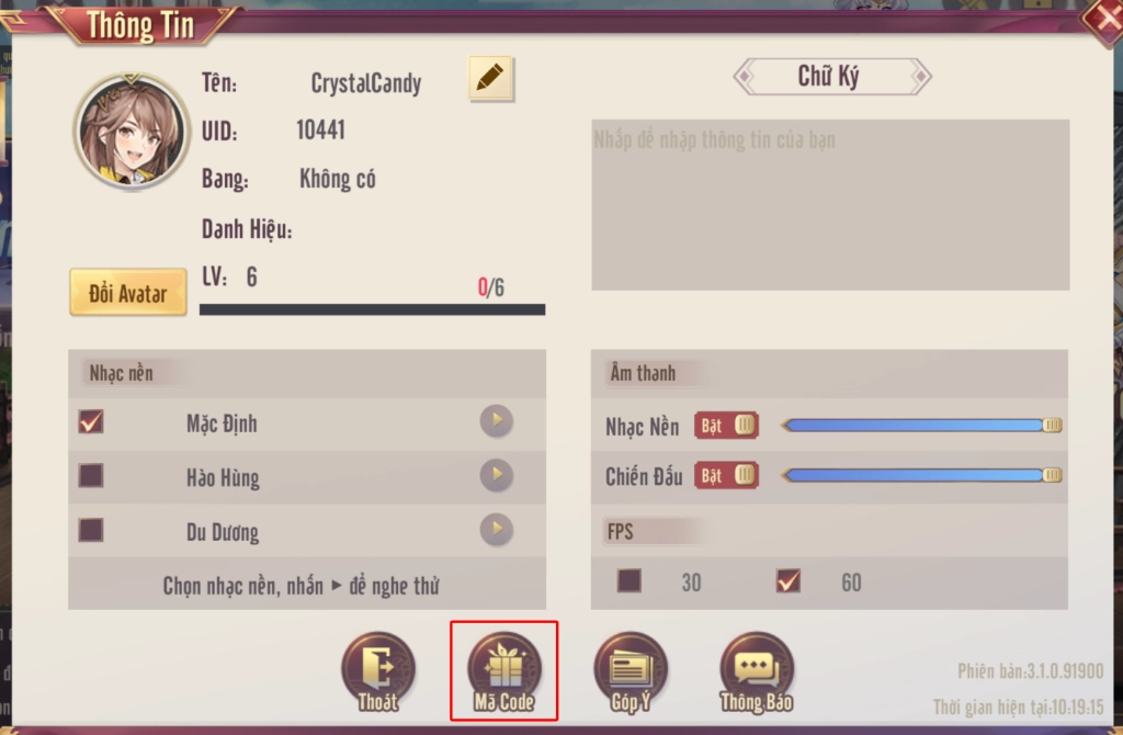Bước 2 chọn mục “Mã code”