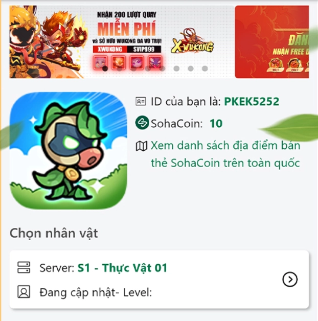 Bước 2 chọn tựa game Thực Vật Đại Chiến Yêu Thú và chọn nhân vật game cần nạp code