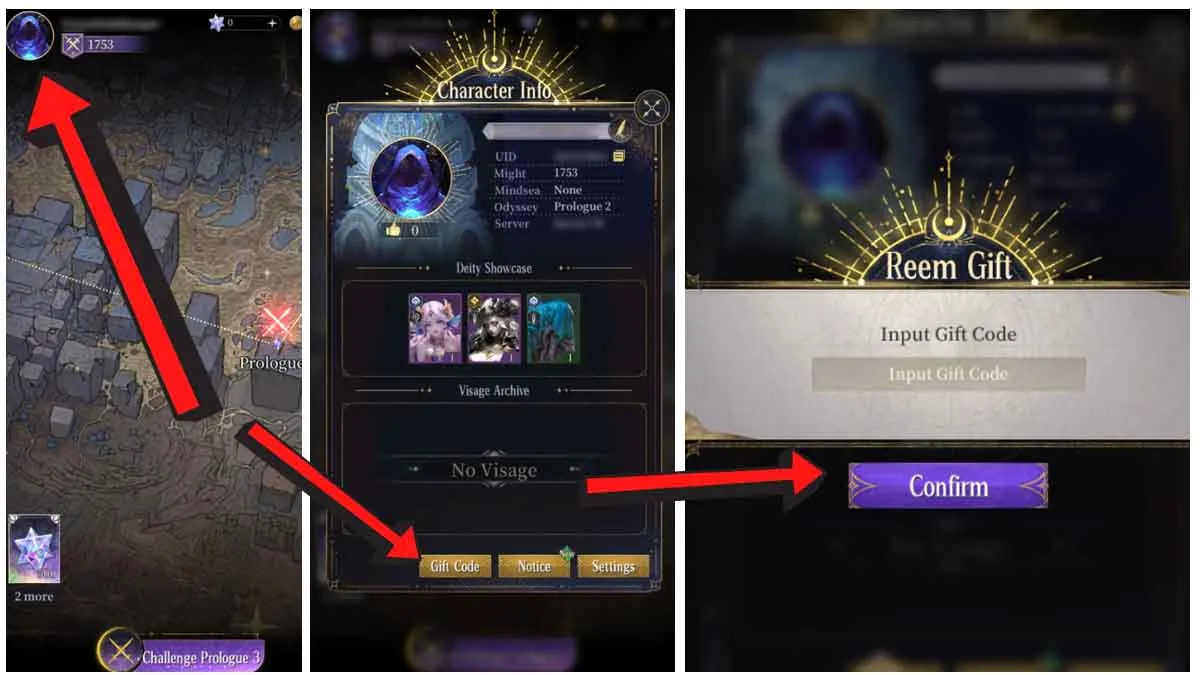 Game thủ vào Avatar rồi chọn tab “Gift Code”; sau đó nhập code vào ô và nhấn chọn “Confirm”