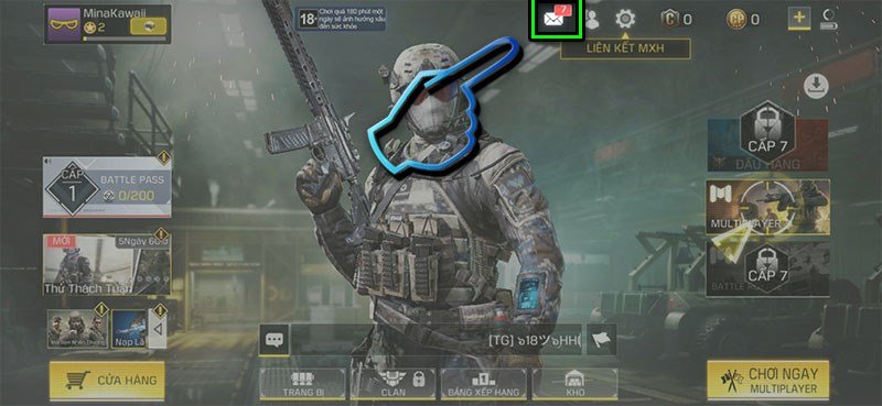 Bước 6 trở lại vào game, chọn biểu tượng lá thư