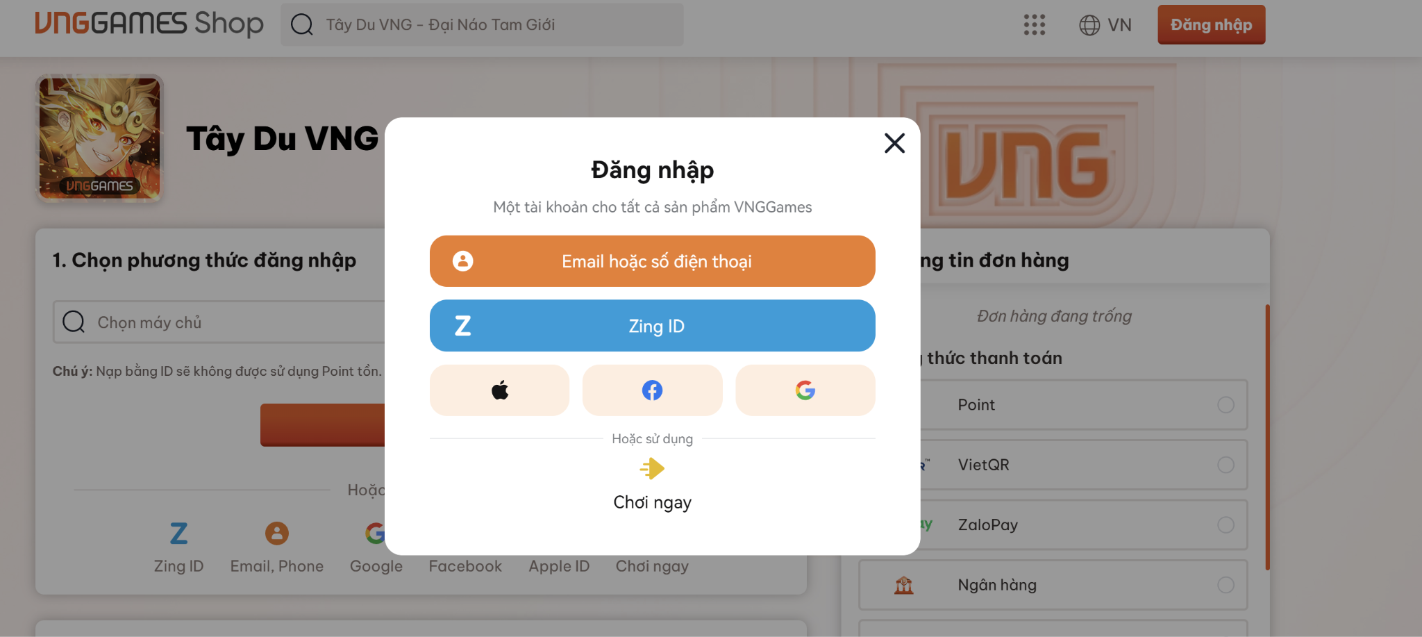 Bước 2 đăng nhập vào tài khoản game