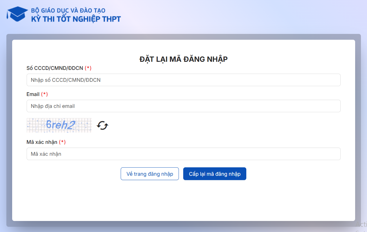 Điền đầy đủ thông tin theo yêu cầu “Lấy lại mã đăng nhập” và nhấn xác nhận