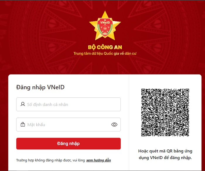 Thí sinh điền thông tin tài khoản đã đăng ký hoặc sử dụng điện thoại để quét mã VNeID