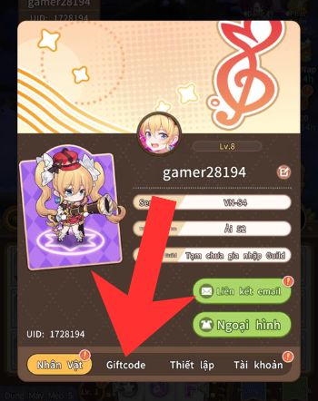 Bước 3 chọn mục “Giftcode”