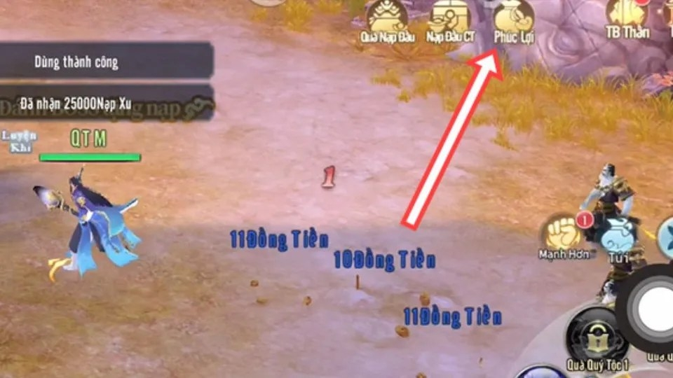 Đăng nhập và game và nhấn vào mục Phúc Lợi