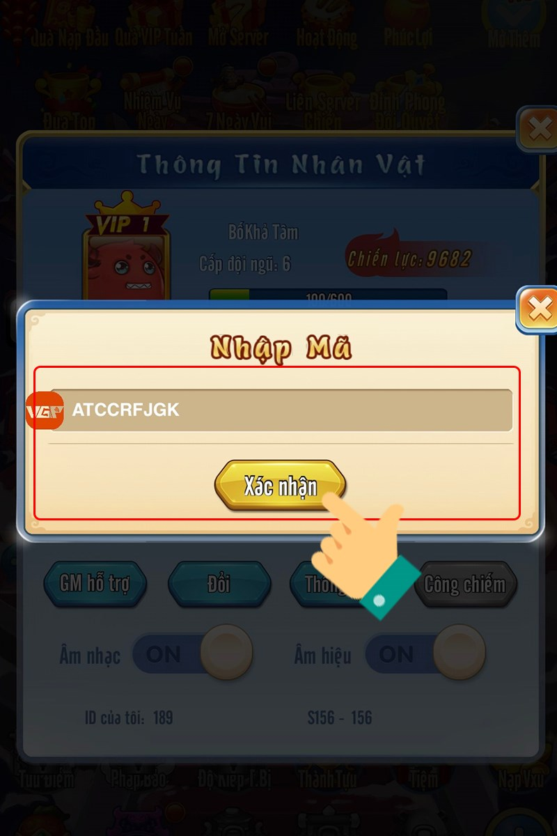 Bước 3 nhập code vào ô và nhấn chọn “Xác nhận”