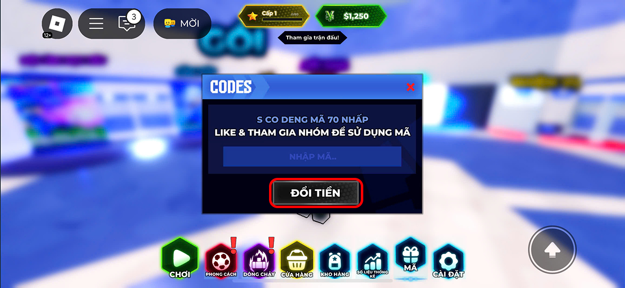 Bước 2 nhập mã code và nhấn chọn “Đổi tiền”