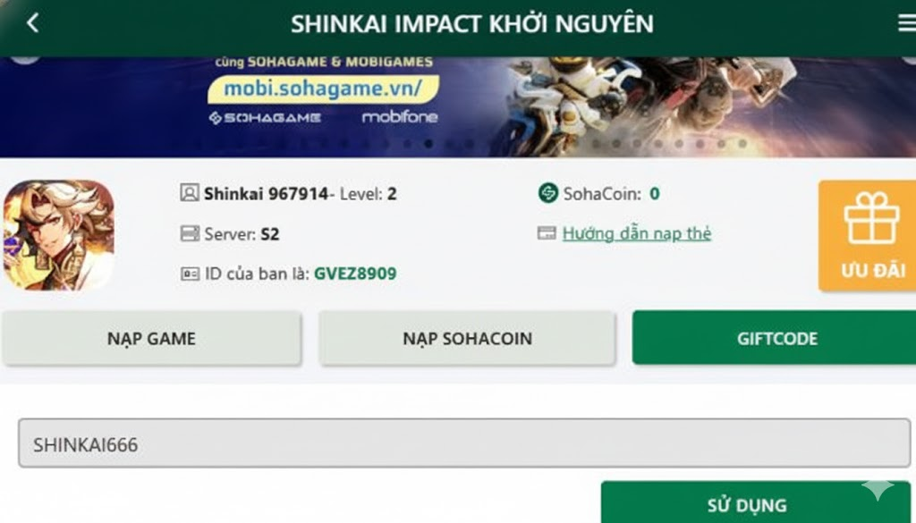 Bước 4 nhập code vào ô và nhấn chọn “Sử dụng”