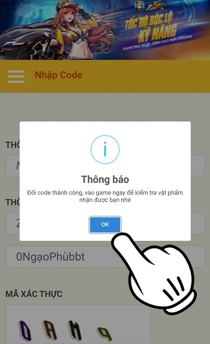 Người chơi nhấn OK để nhận quà