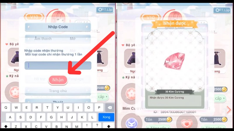 Nhập mã code Ngôi Sao Thời Trang và nhấn Nhận