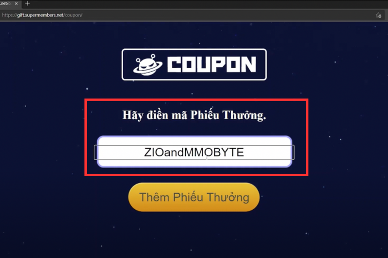 Chọn “Thêm phiếu thưởng”, sau đó nhập code ZIO and the Magic Scrolls