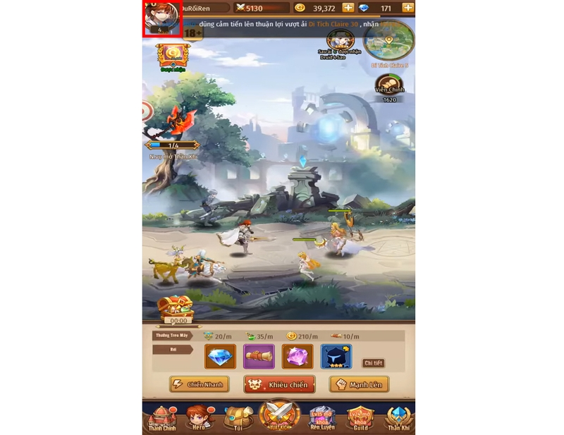 Mở game Elora's Raid Vận Mệnh Triệu Hồi và nhấn vào Avatar