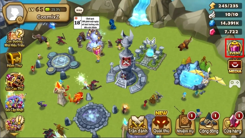 Mở game nhấn chọn mục Event