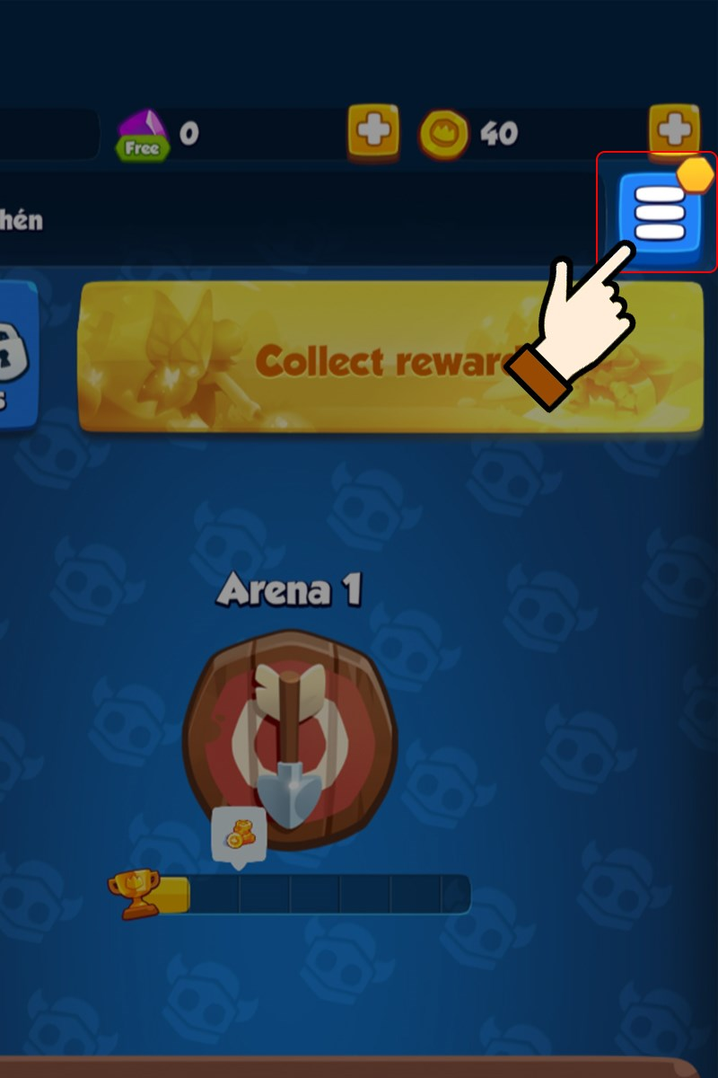 Mở Rush Royale, sau đó nhấn vào biểu tượng dấu ba gạch