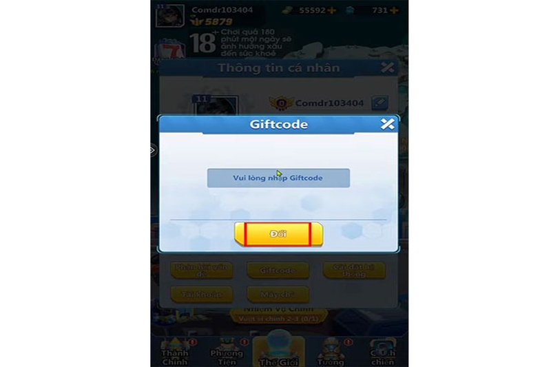 Nhập chính xác code Tinh Cầu Z Gamota, sau đó nhấn Đổi