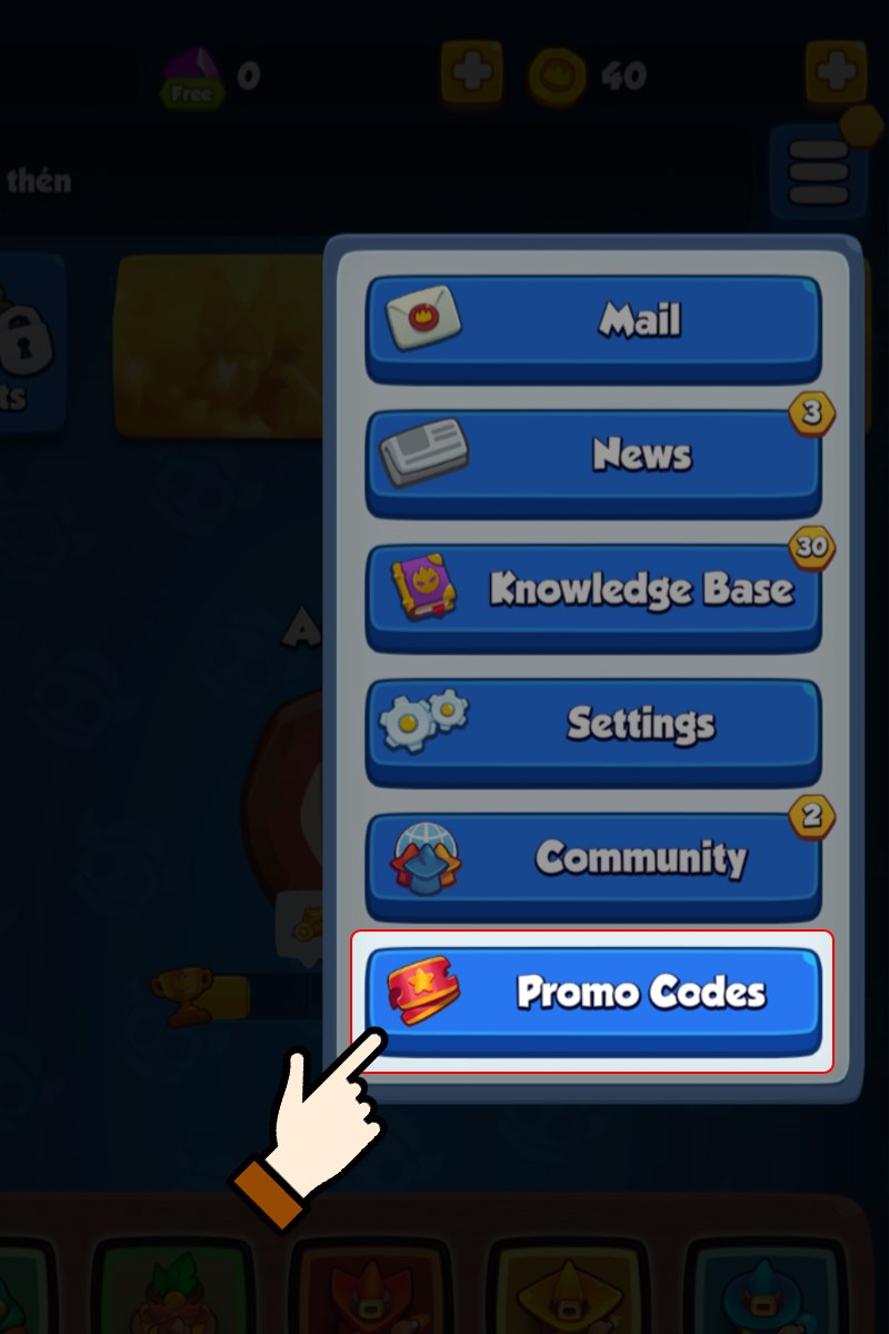 Tại giao diện menu, chọn mục Promo Codes