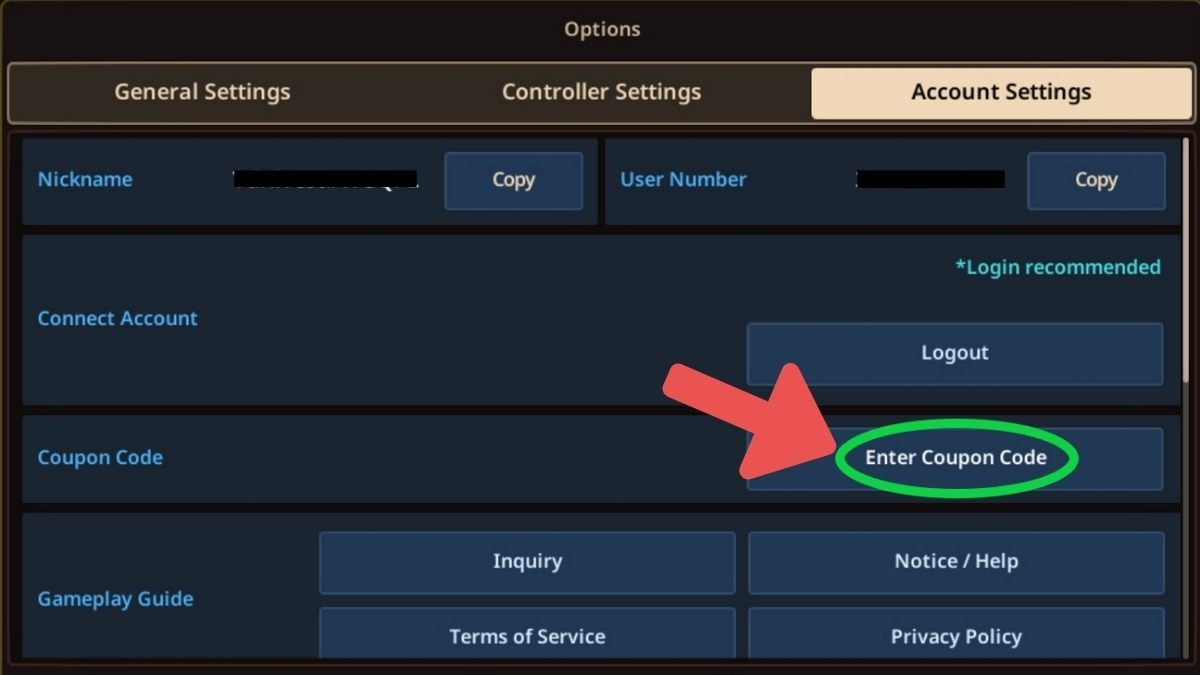 Truy cập mục Account Settings, sau đó chọn Enter Coupon Code