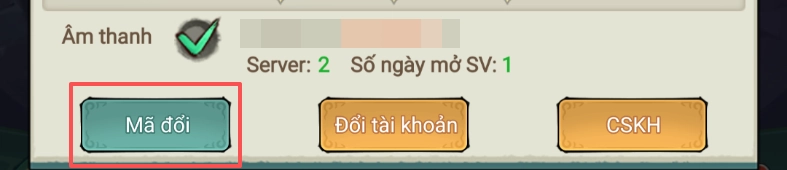 Chọn mục Mã đổi để truy cập tính năng nhập code