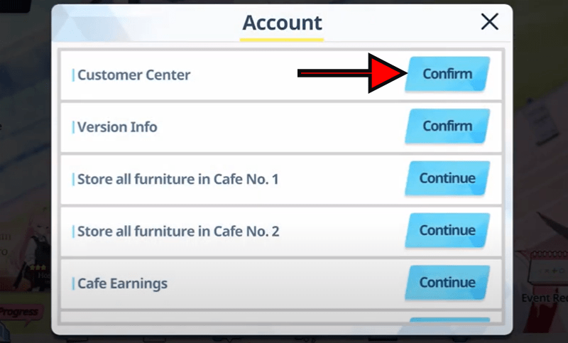 Chọn mục Confirm trong phần Customer Center