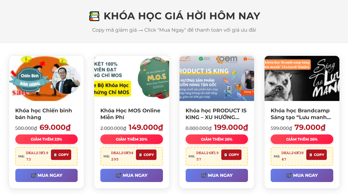 Kho khóa học giá hời hôm nay