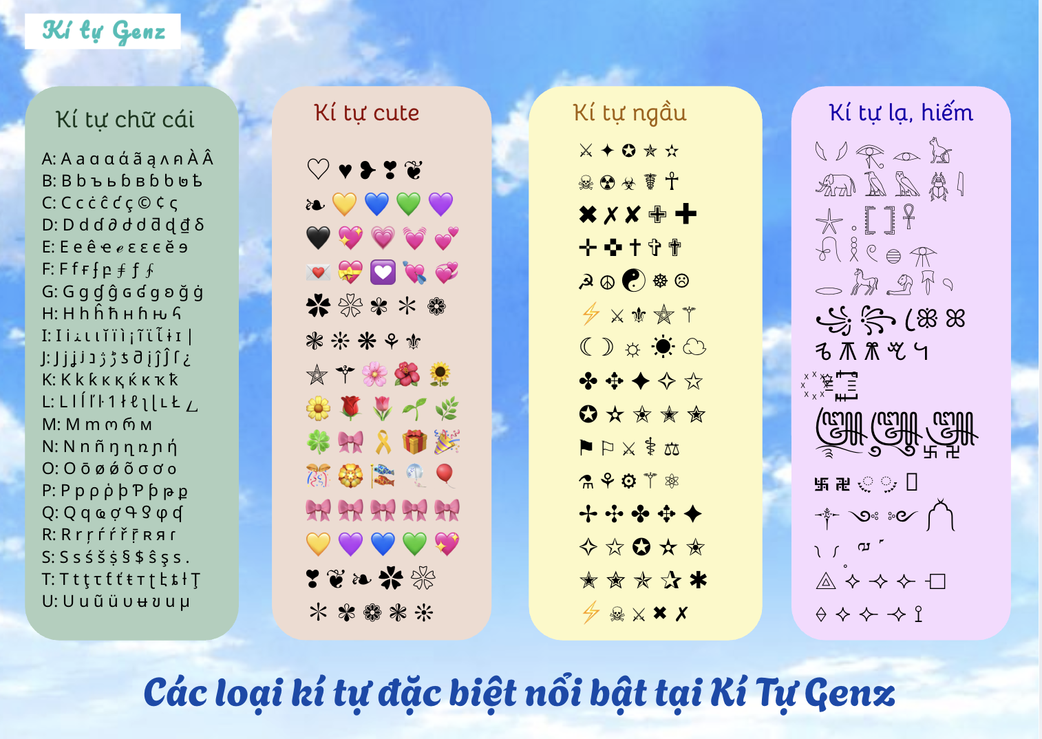 Những kí tự đặc biệt ấn tượng và nổi bật tại kho của Kí Tự Đặc Biệt Genz