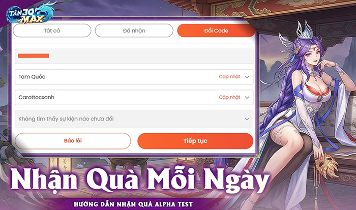 Chọn vào mục Đổi Code nằm phía tay phải màn hình giao diện