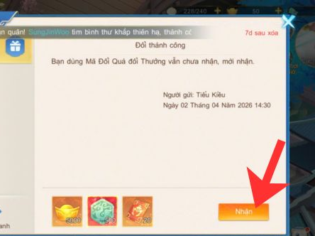 Hãy chọn Nhận để thu thập tất cả các phần thưởng giá trị