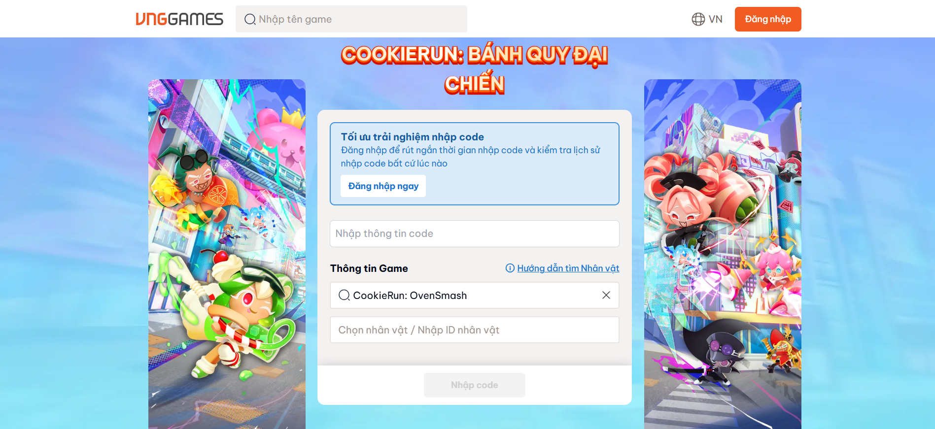 Hãy truy cập vào Website nhập code của VNG