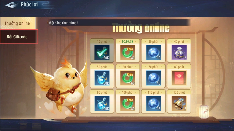 Kéo xuống dưới cùng và chọn mục Giftcode
