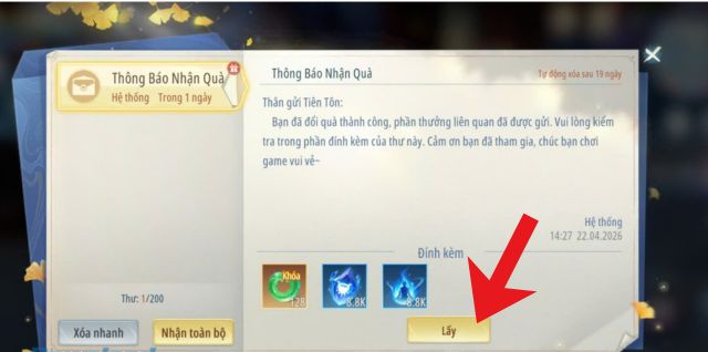 Chọn vào Lấy hoặc Nhận toàn bộ (nhận nhanh phần thưởng)