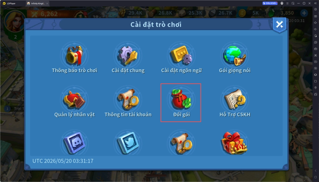 Chọn mục Đổi gói quà