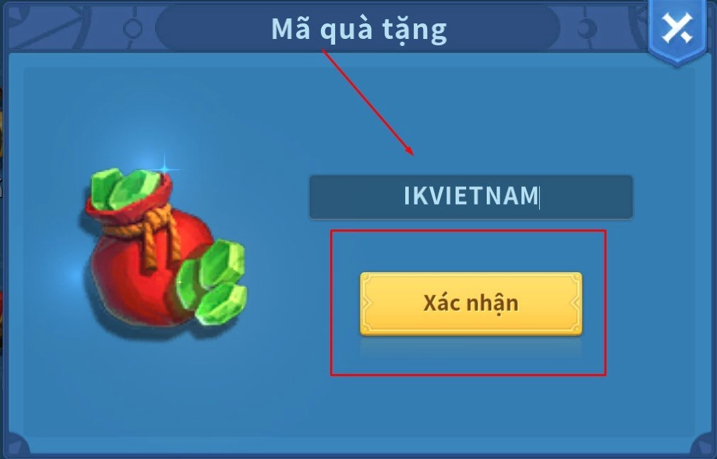 Nhập chính xác mã code Infinity Kingdom vào ô trống và nhấn Xác nhận