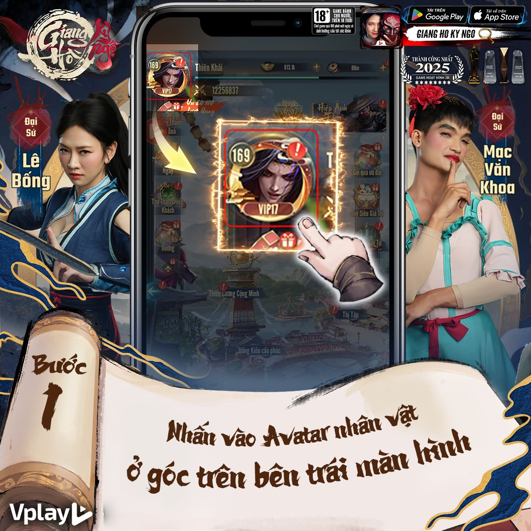 Nhấn vào Avatar nhân vật (góc trên cùng bên trái)